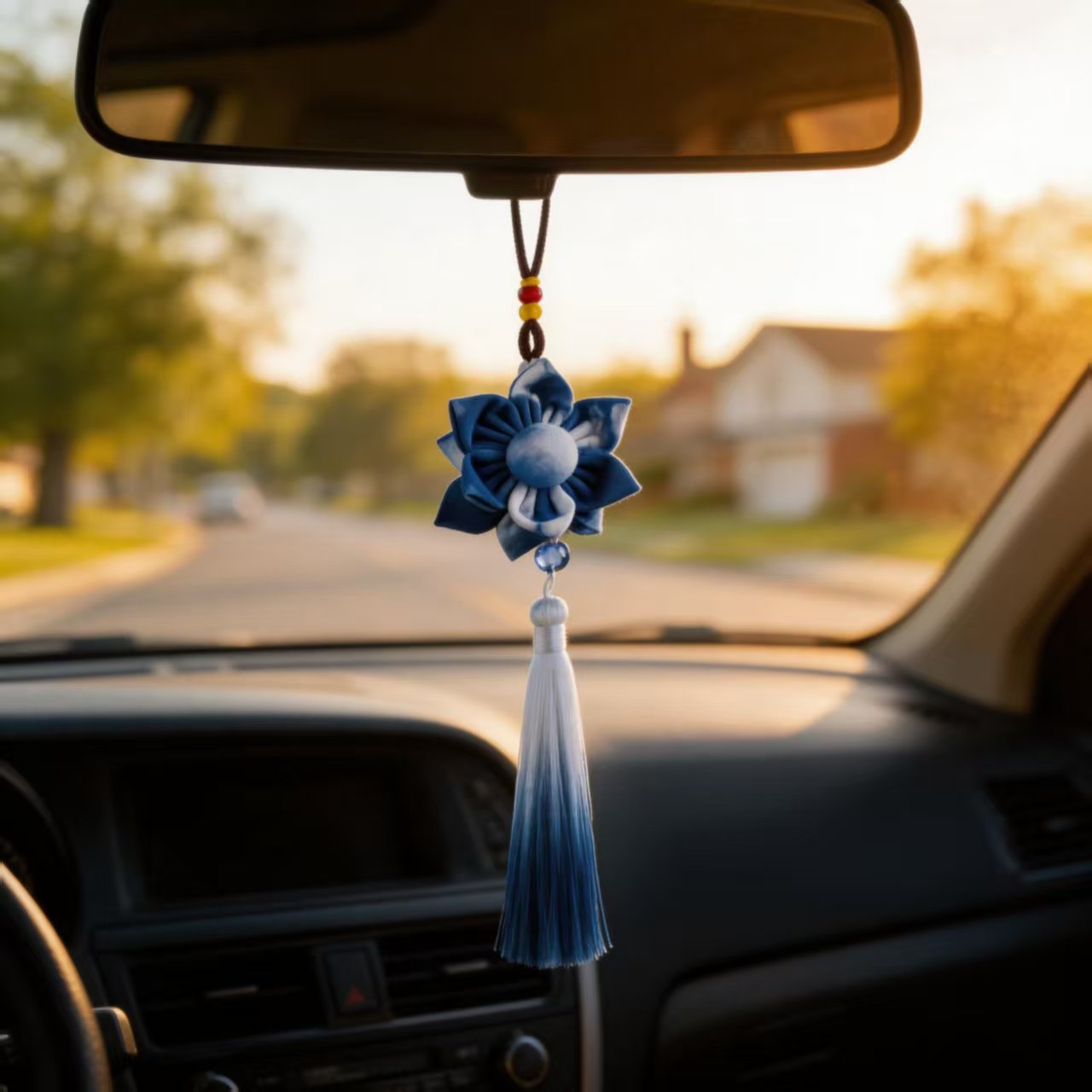 Indigo Fabric Flower Charm – Handmade Tie-Dye Ornament | Artisan Boho Gift