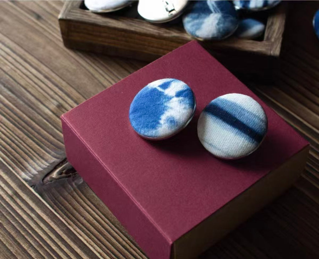 Indigo Tie-Dye Brooch Set — 3 Handcrafted Pins | Natural Dye Gift