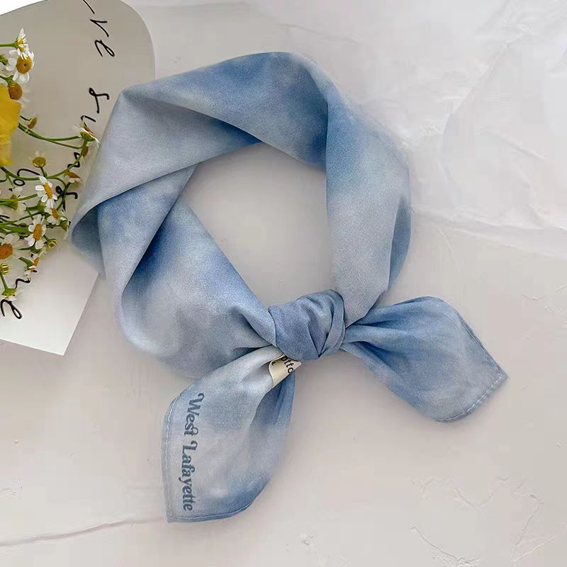 Handmade Indigo Tie-Dye Cotton Square Scarf, Lightweight Neck & Head Scarf for Women