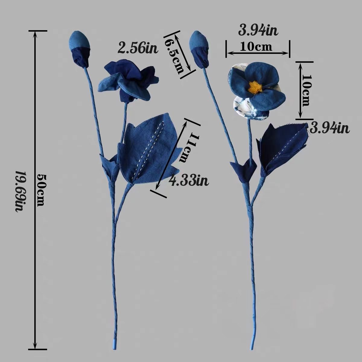 Hand-Dyed Indigo Fabric Flowers | 3D Cotton Floral Home Decor