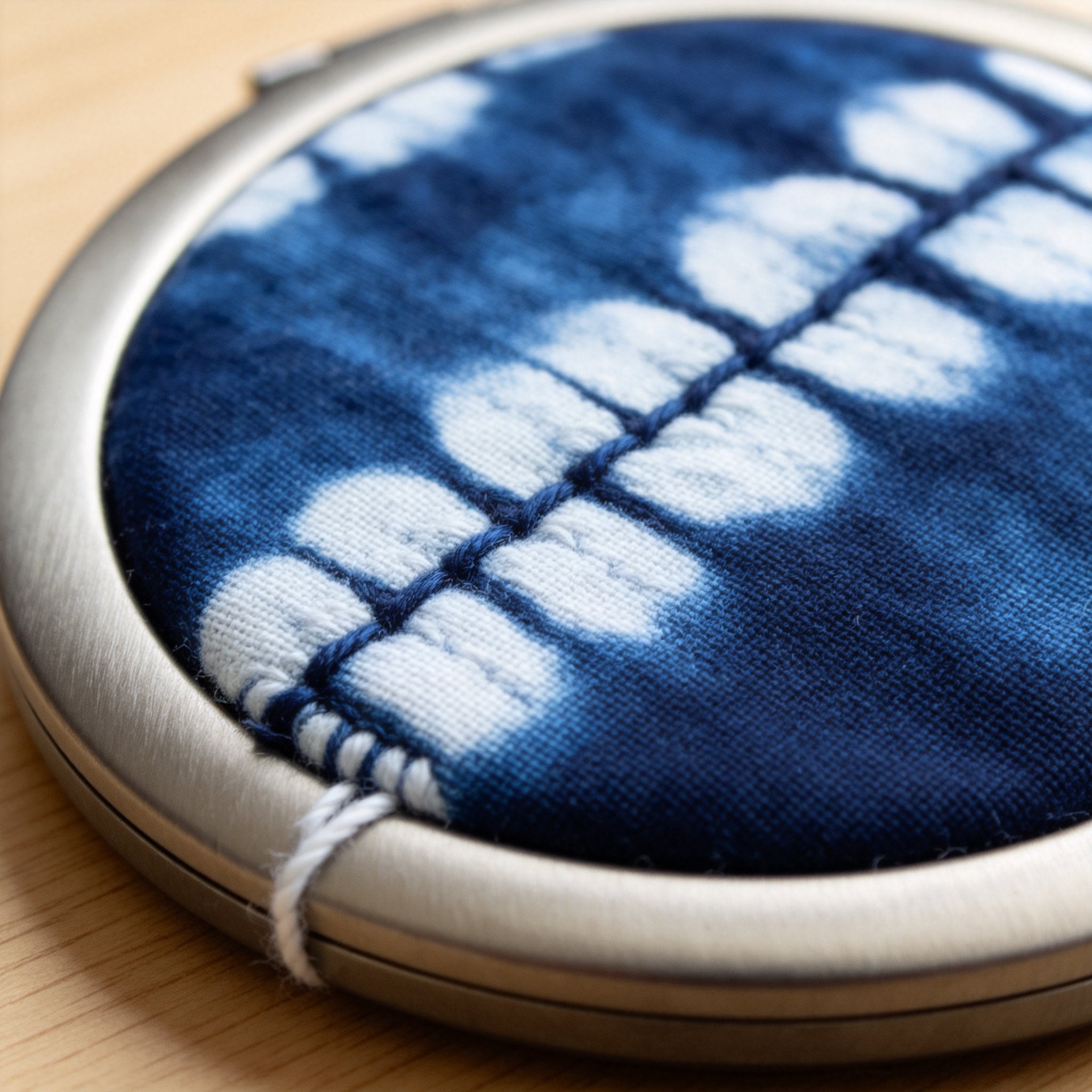 Indigo-Dyed Compact Mirror – Handmade Shibori Double-Sided Pocket Mirror | Boho Gift