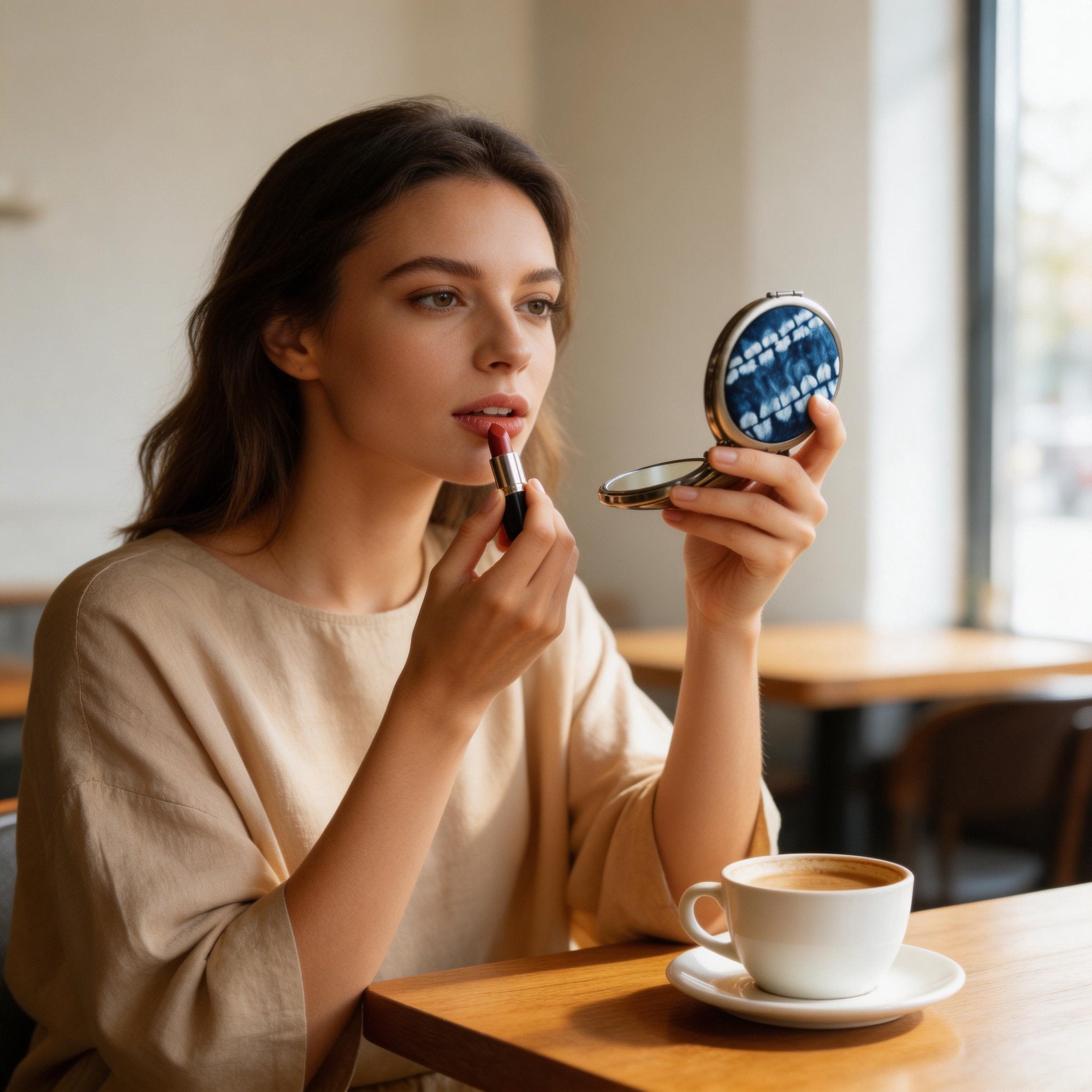 Indigo-Dyed Compact Mirror – Handmade Shibori Double-Sided Pocket Mirror | Boho Gift