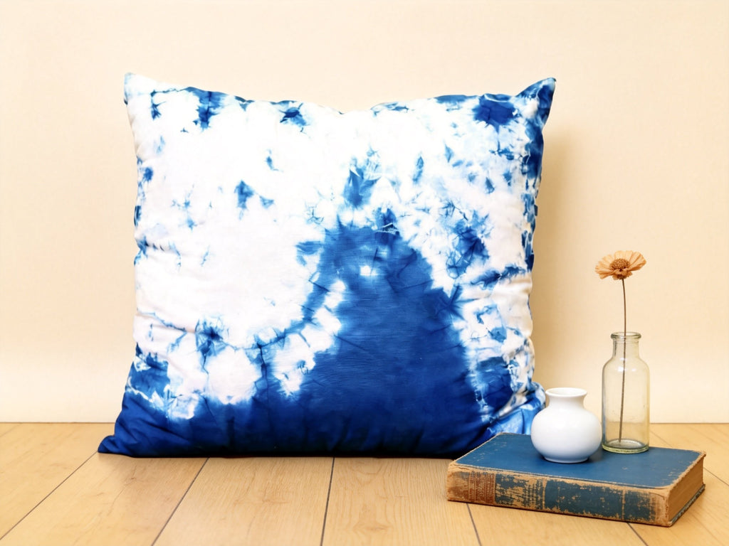 Indigo-Dyed Pillow Cover – Handmade Shibori Cotton Cushion Cover | Boho Home Decor