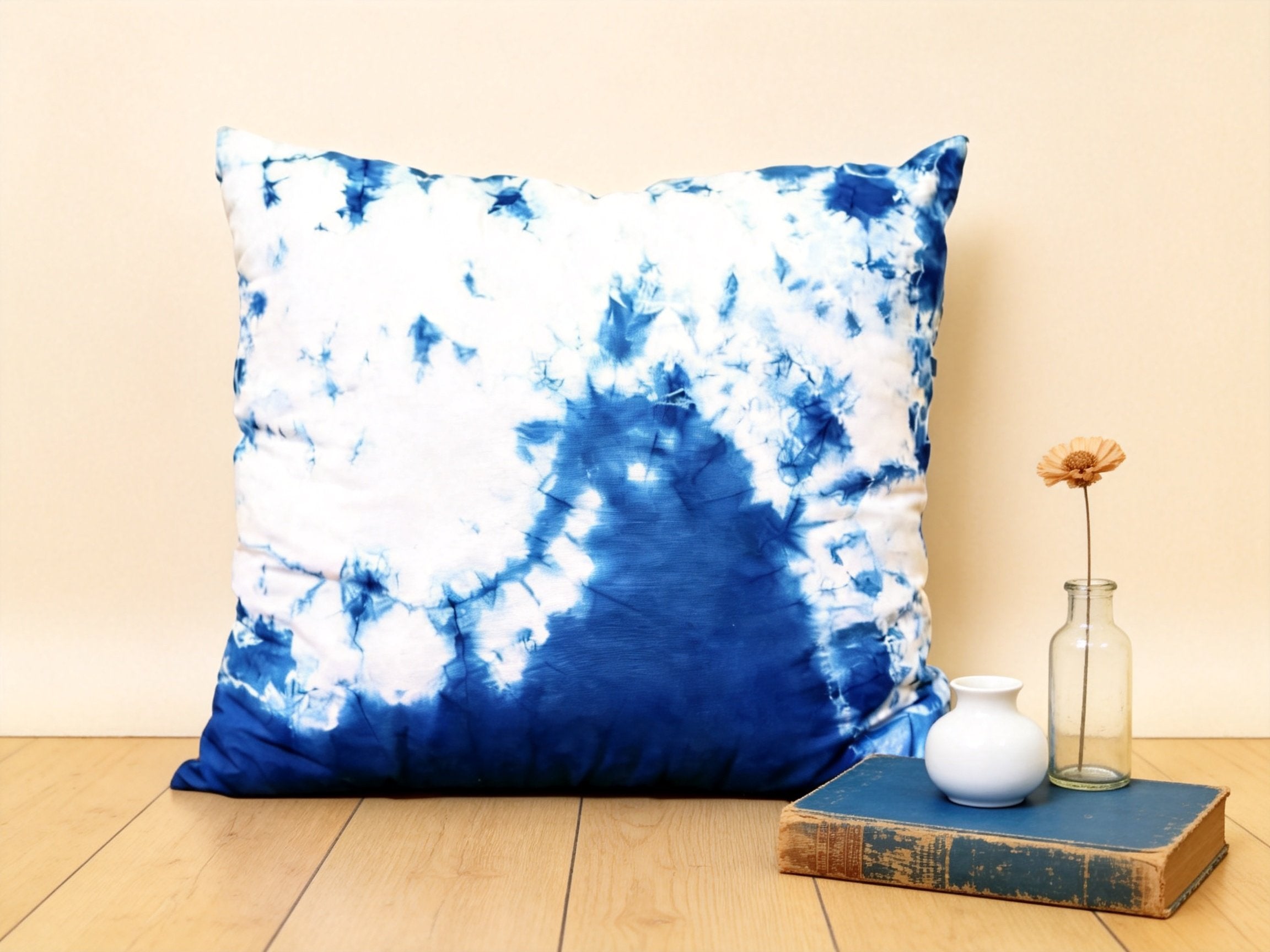 Indigo-Dyed Pillow Cover – Handmade Shibori Cotton Cushion Cover | Boho Home Decor