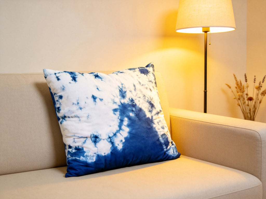 Indigo-Dyed Pillow Cover – Handmade Shibori Cotton Cushion Cover | Boho Home Decor