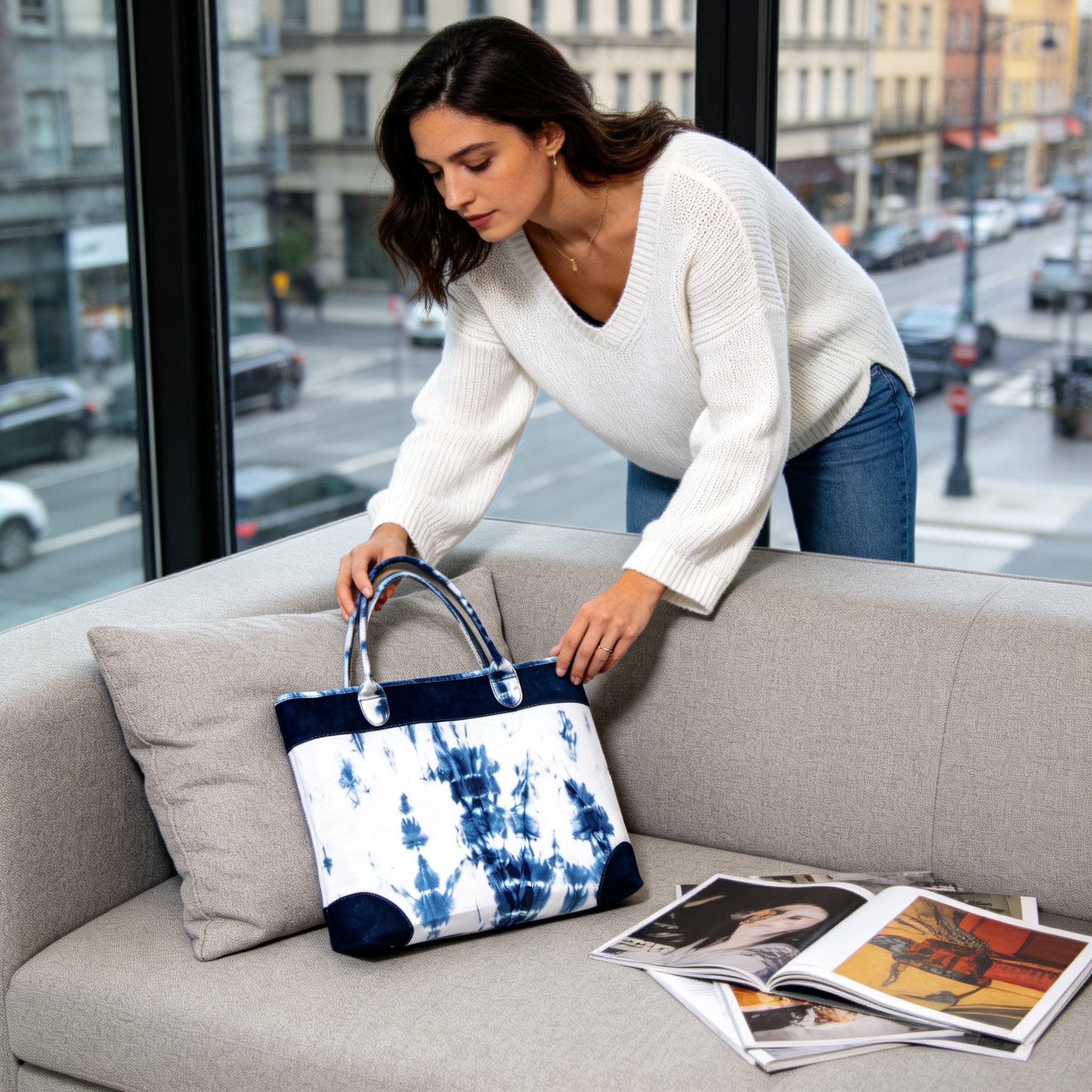 Indigo-Dyed Tote Bag – Handmade Shibori Cotton Shoulder Bag | Boho Everyday Carry