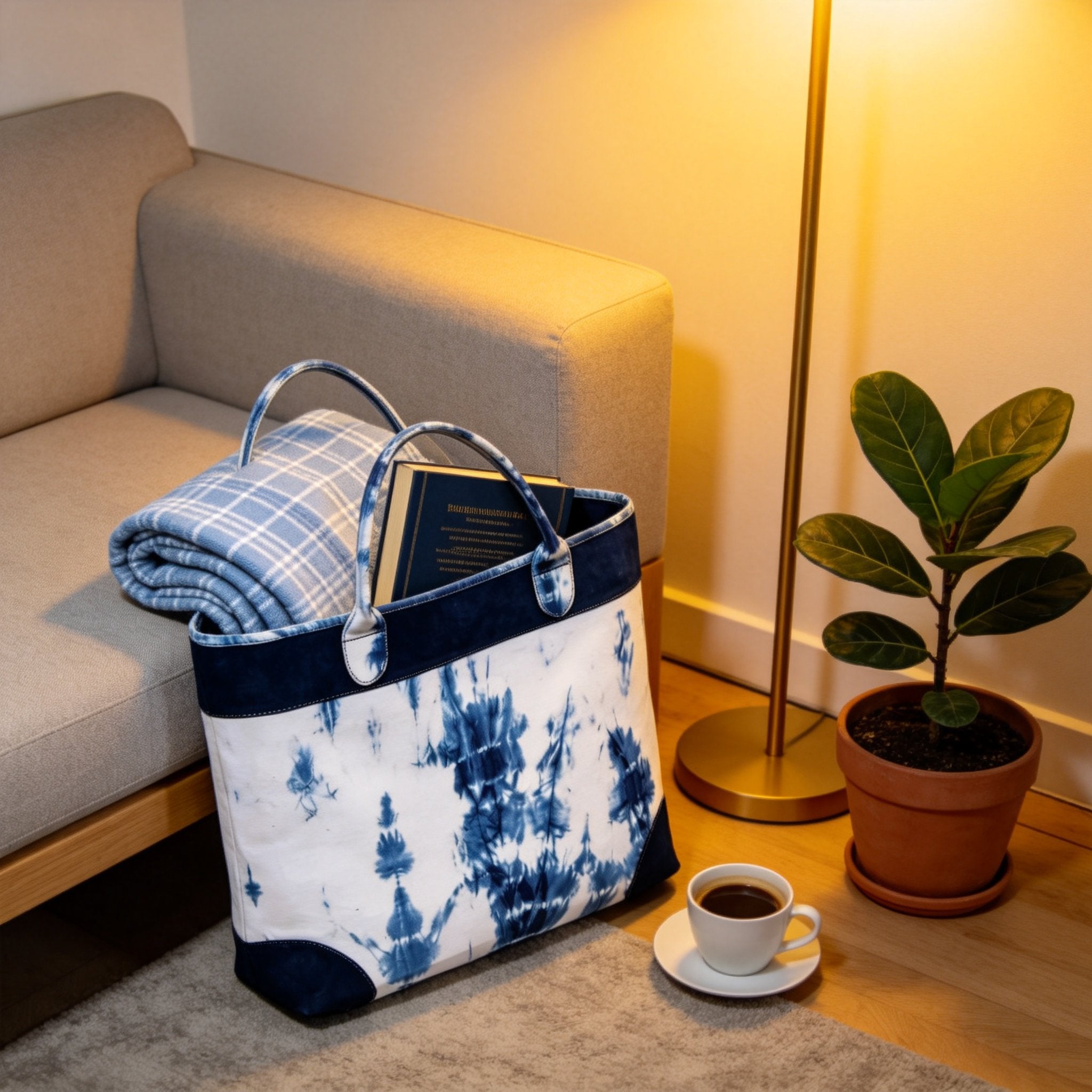 Indigo-Dyed Tote Bag – Handmade Shibori Cotton Shoulder Bag | Boho Everyday Carry