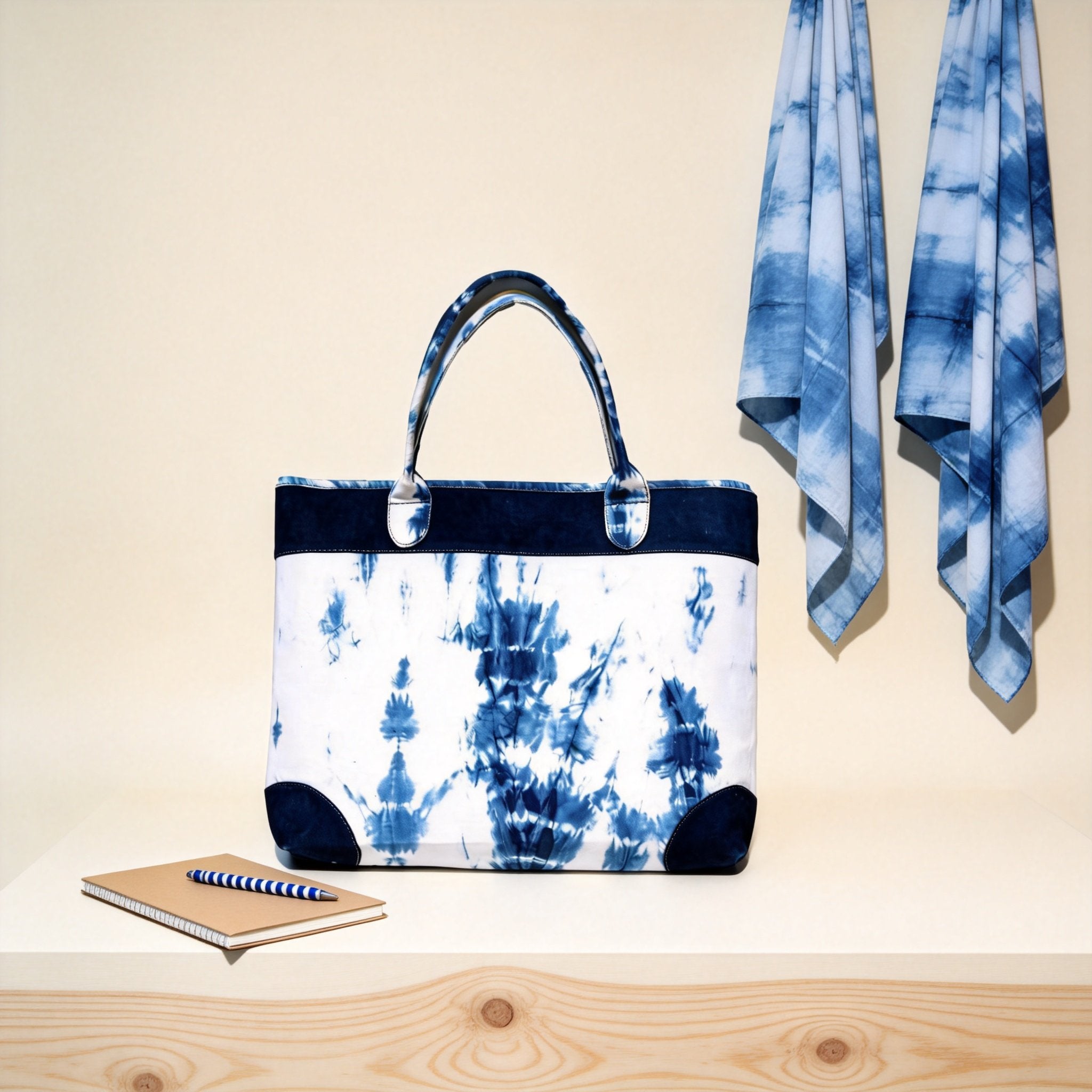 Indigo-Dyed Tote Bag – Handmade Shibori Cotton Shoulder Bag | Boho Everyday Carry
