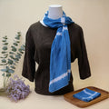 Indigo-Dyed Scarf – Handmade Shibori Cotton Shawl | Boho Tassel Neck Wrap