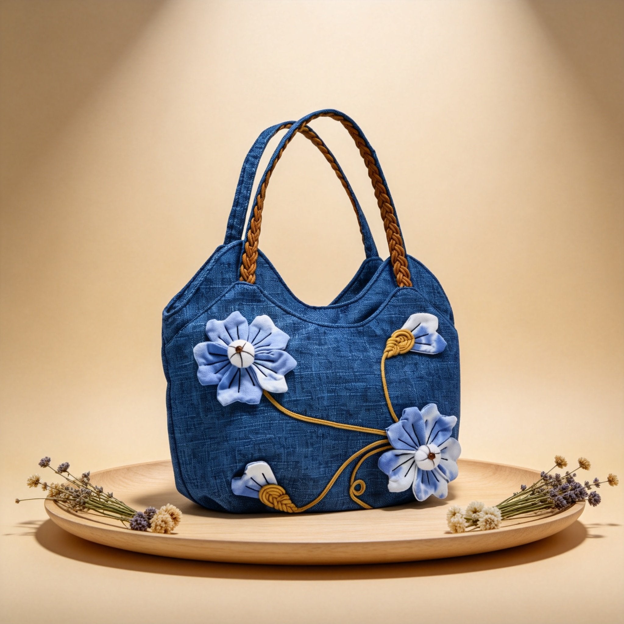 Indigo-Dyed Handbag – Handmade 3D Floral Ethnic Crossbody Bag | Chinese Artisan Style