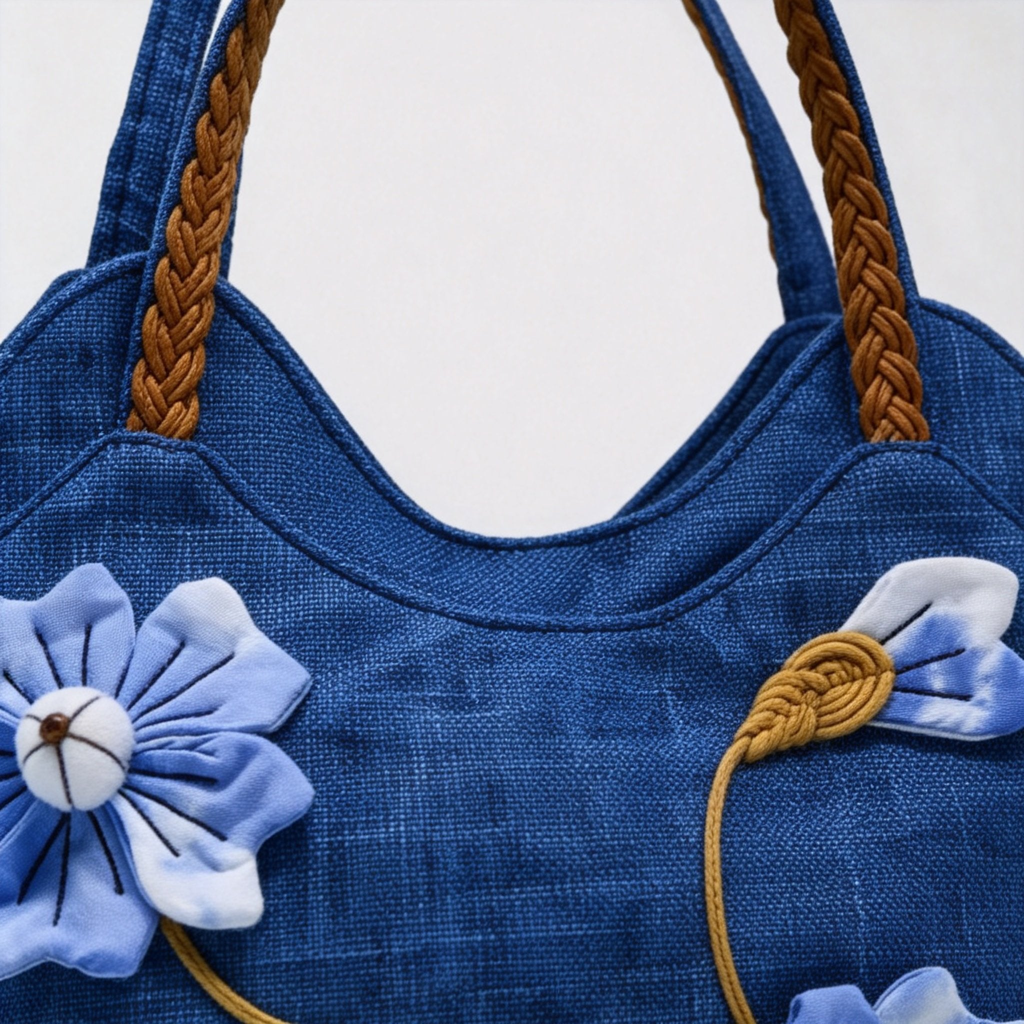 Indigo-Dyed Handbag – Handmade 3D Floral Ethnic Crossbody Bag | Chinese Artisan Style