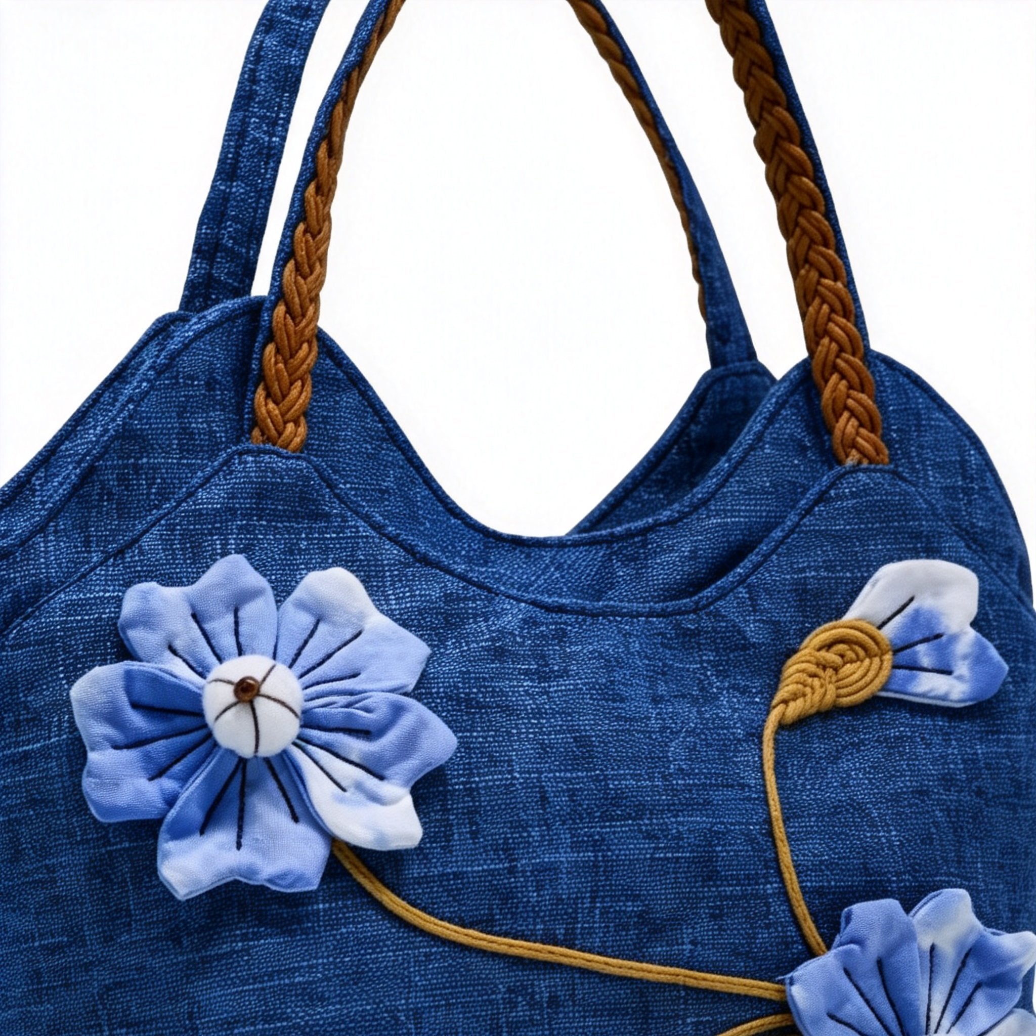 Indigo-Dyed Handbag – Handmade 3D Floral Ethnic Crossbody Bag | Chinese Artisan Style