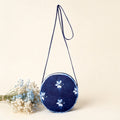 Indigo-Dyed Round Mini Crossbody Bag – Handmade Floral Ethnic Boho Purse for Women