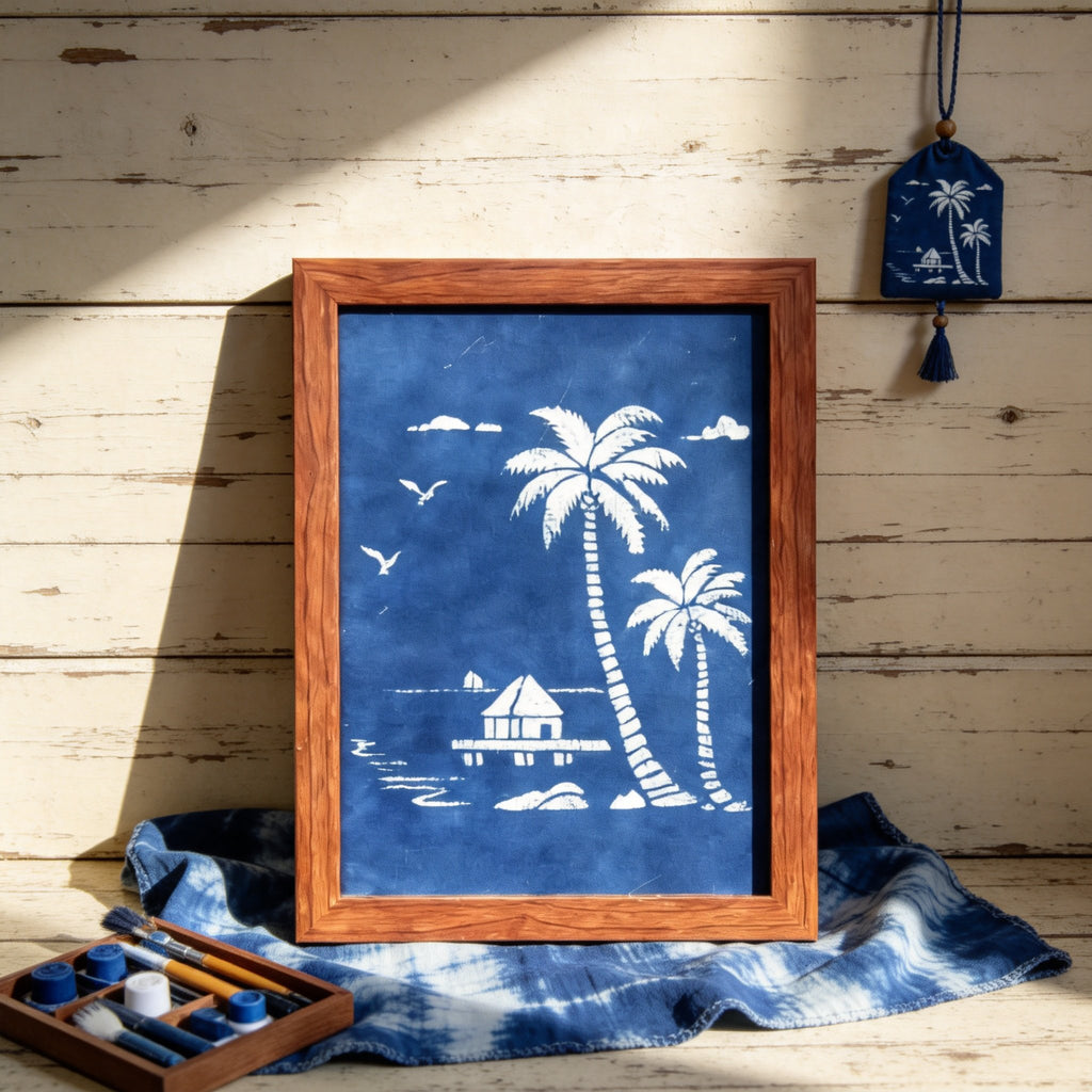 Indigo-Dyed Wall Art – Handmade Blue Textile Artwork | Framed or Unframed Home Decor