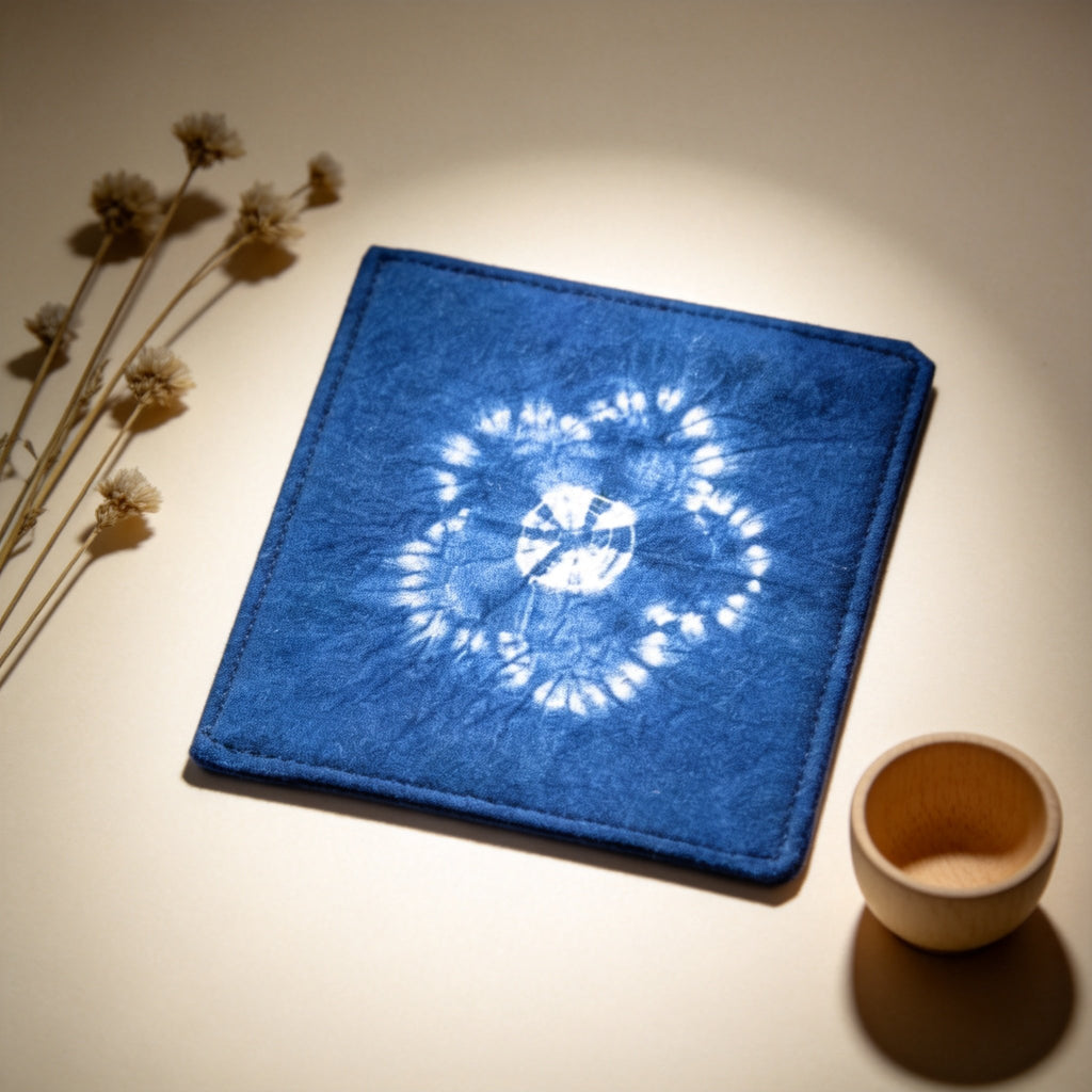 Indigo-Dyed Cotton Coasters – Handmade Tie-Dye Drink Mats | Boho Home Decor Gift