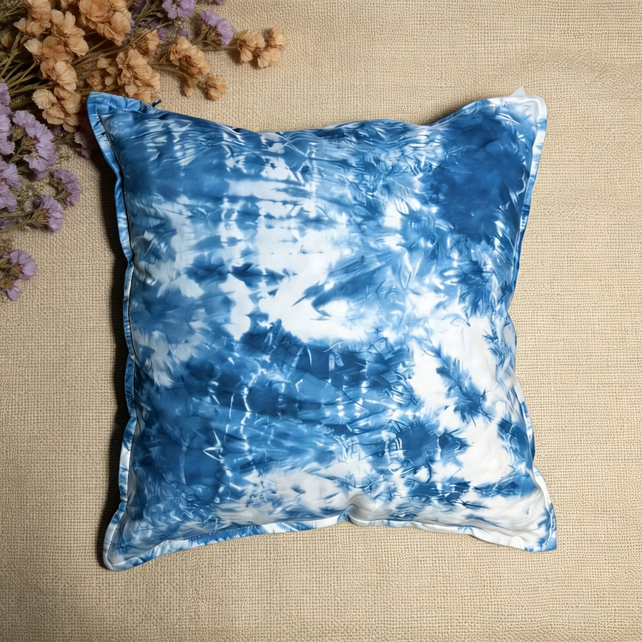 Indigo-Dyed Cotton Pillow Cover – Handmade Tie-Dye Throw Cushion | Boho Home Decor