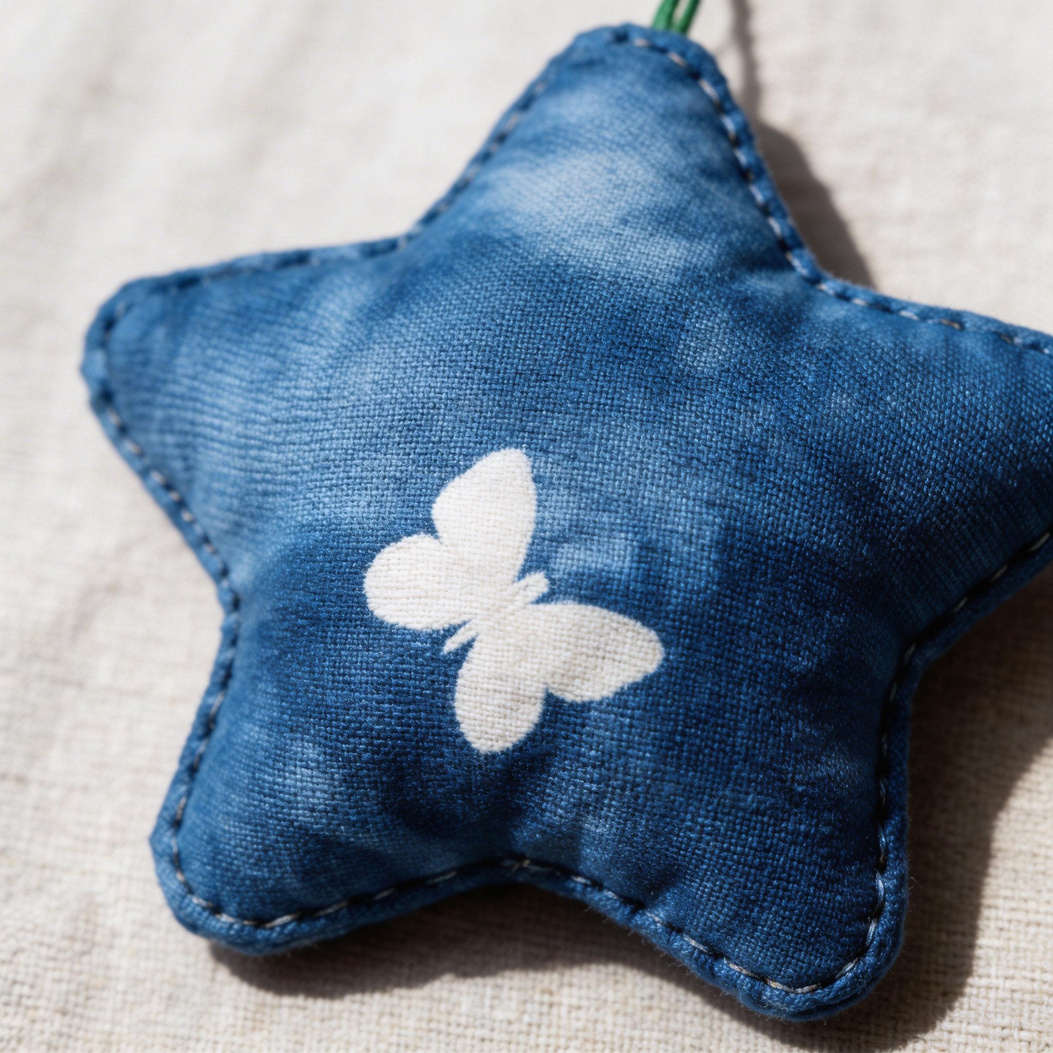 Indigo-Dyed Star Ornament – Handmade Cotton Butterfly Pattern Hanging Charm | Artisan Gift
