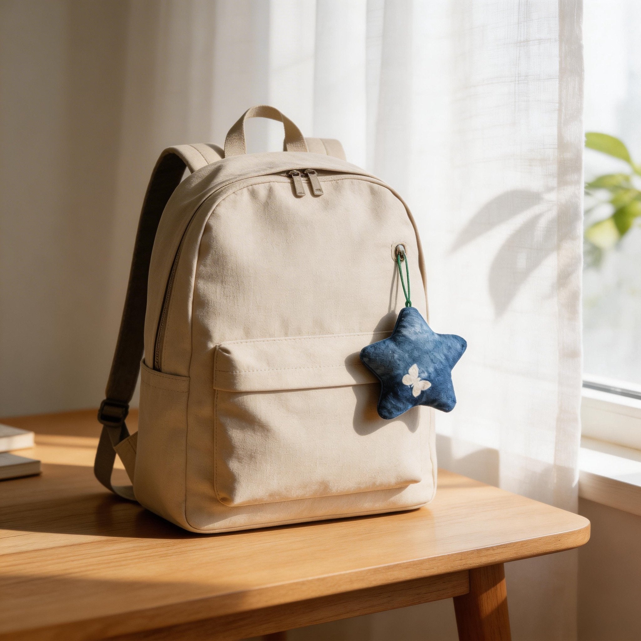 Indigo-Dyed Star Ornament – Handmade Cotton Butterfly Pattern Hanging Charm | Artisan Gift