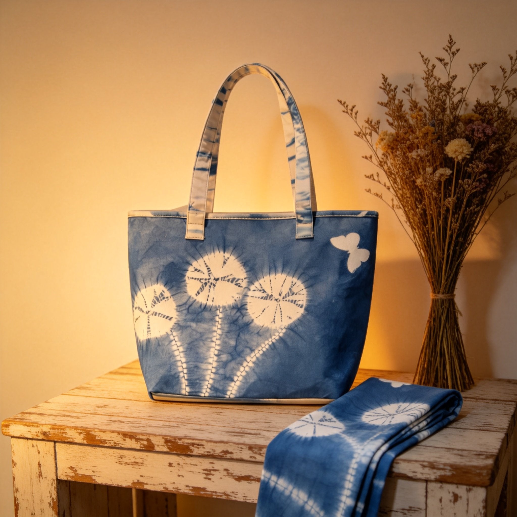 Indigo-Dyed Commuter Tote Bag – Handmade Large Capacity Cotton Shoulder Bag | Artisan Boho