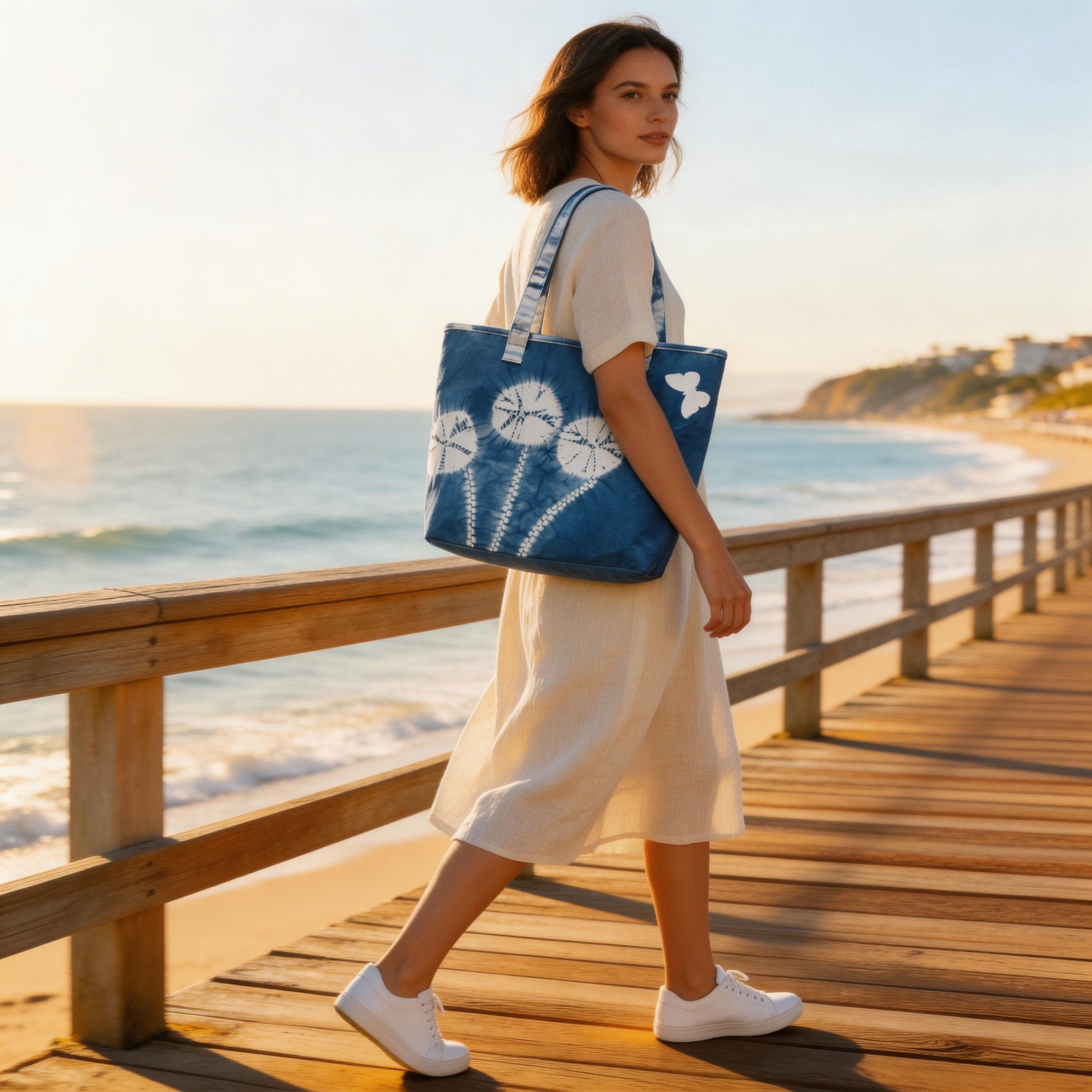 Indigo-Dyed Commuter Tote Bag – Handmade Large Capacity Cotton Shoulder Bag | Artisan Boho