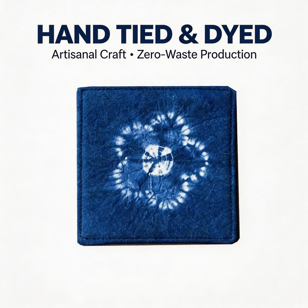 Indigo-Dyed Cotton Coasters – Handmade Tie-Dye Drink Mats | Boho Home Decor Gift