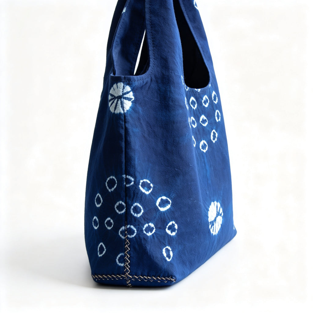 Indigo-Dyed Mini Tote Bag – Handmade Cotton-Linen Pouch | Boho Key & Coin Bag