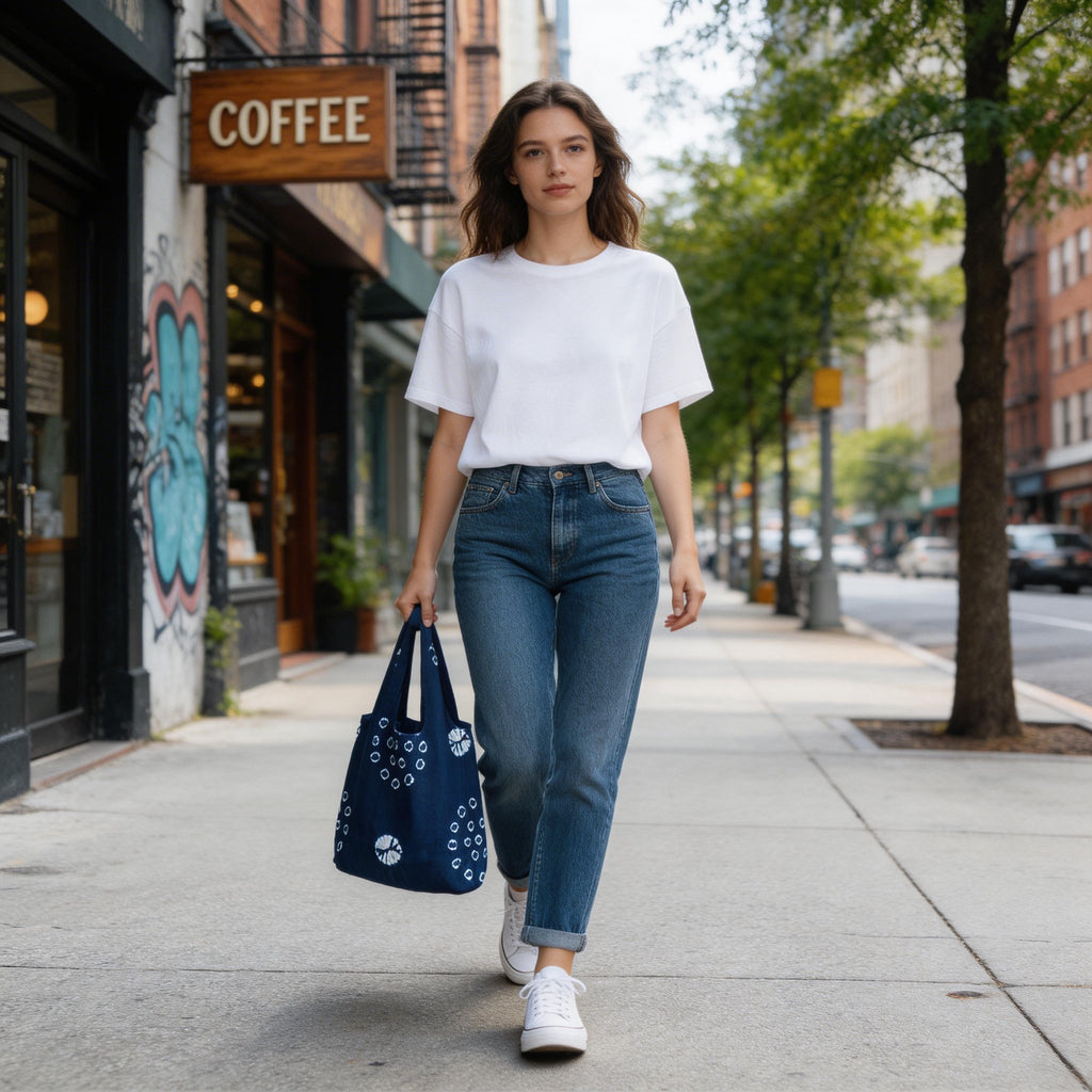 Indigo-Dyed Mini Tote Bag – Handmade Cotton-Linen Pouch | Boho Key & Coin Bag