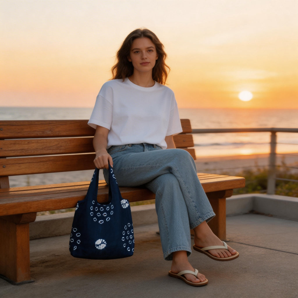 Indigo-Dyed Mini Tote Bag – Handmade Cotton-Linen Pouch | Boho Key & Coin Bag