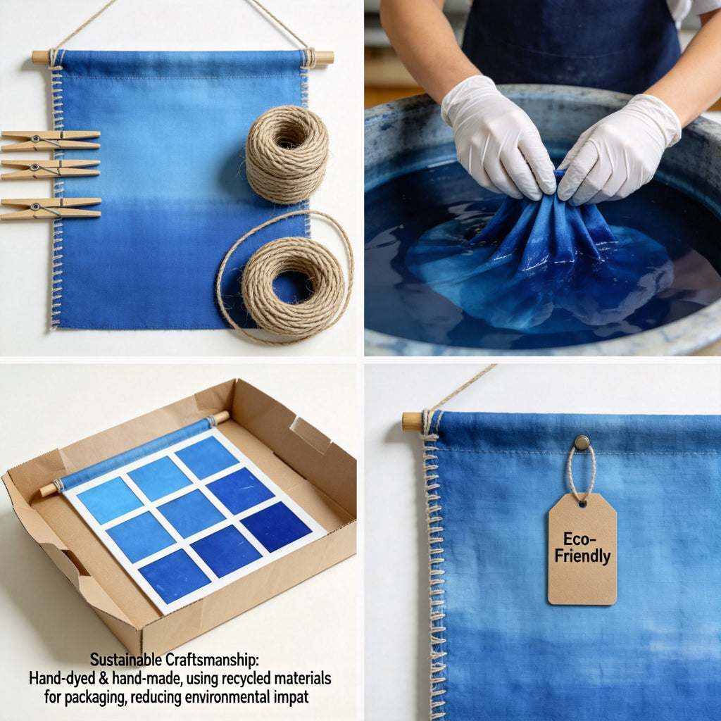 Indigo-Dyed Wall Art – Handmade Square Grid Print | Framed & Unframed Minimalist Decor