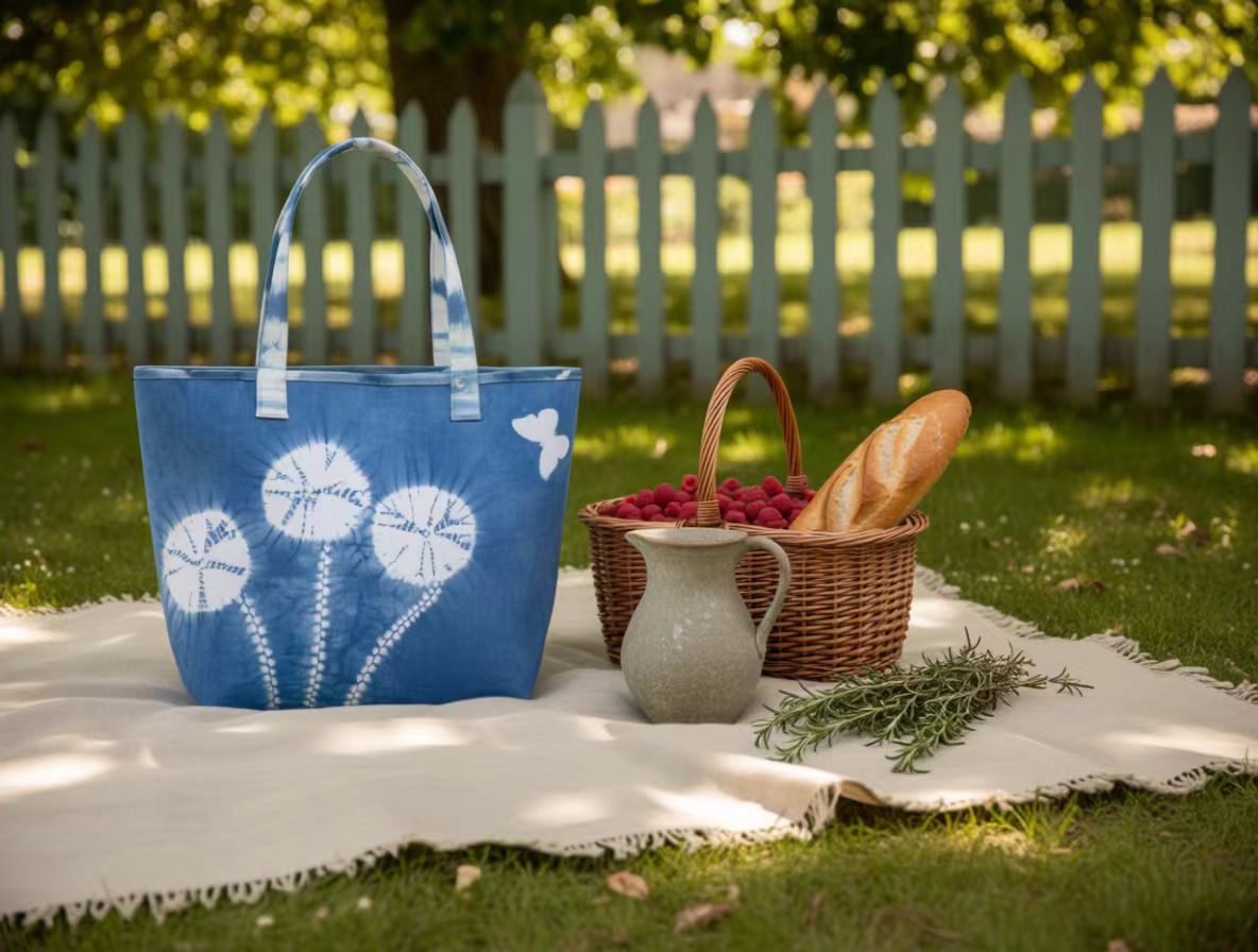 Handcrafted Botanical Indigo-Dyed 100% Cotton Commuter Tote Bag with Large Capacity