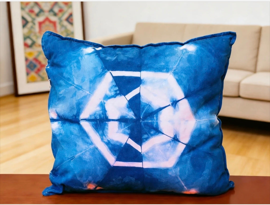Indigo Shibori Pillow Cover — 100% Cotton | Geometric Mandala Pattern