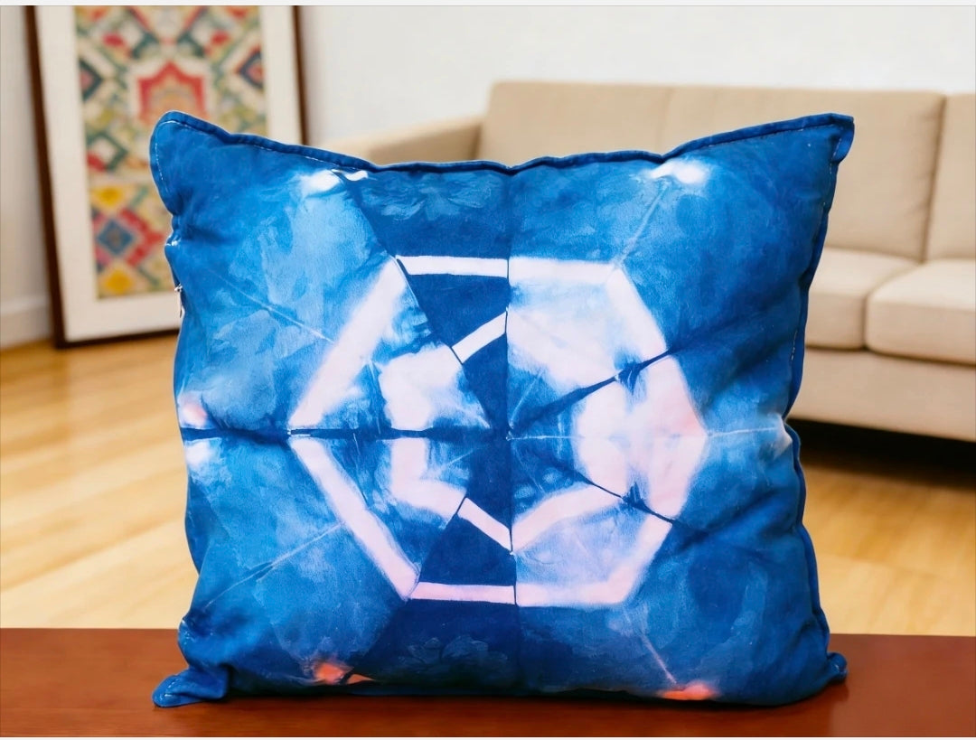 Indigo Shibori Pillow Cover — 100% Cotton | Geometric Mandala Pattern