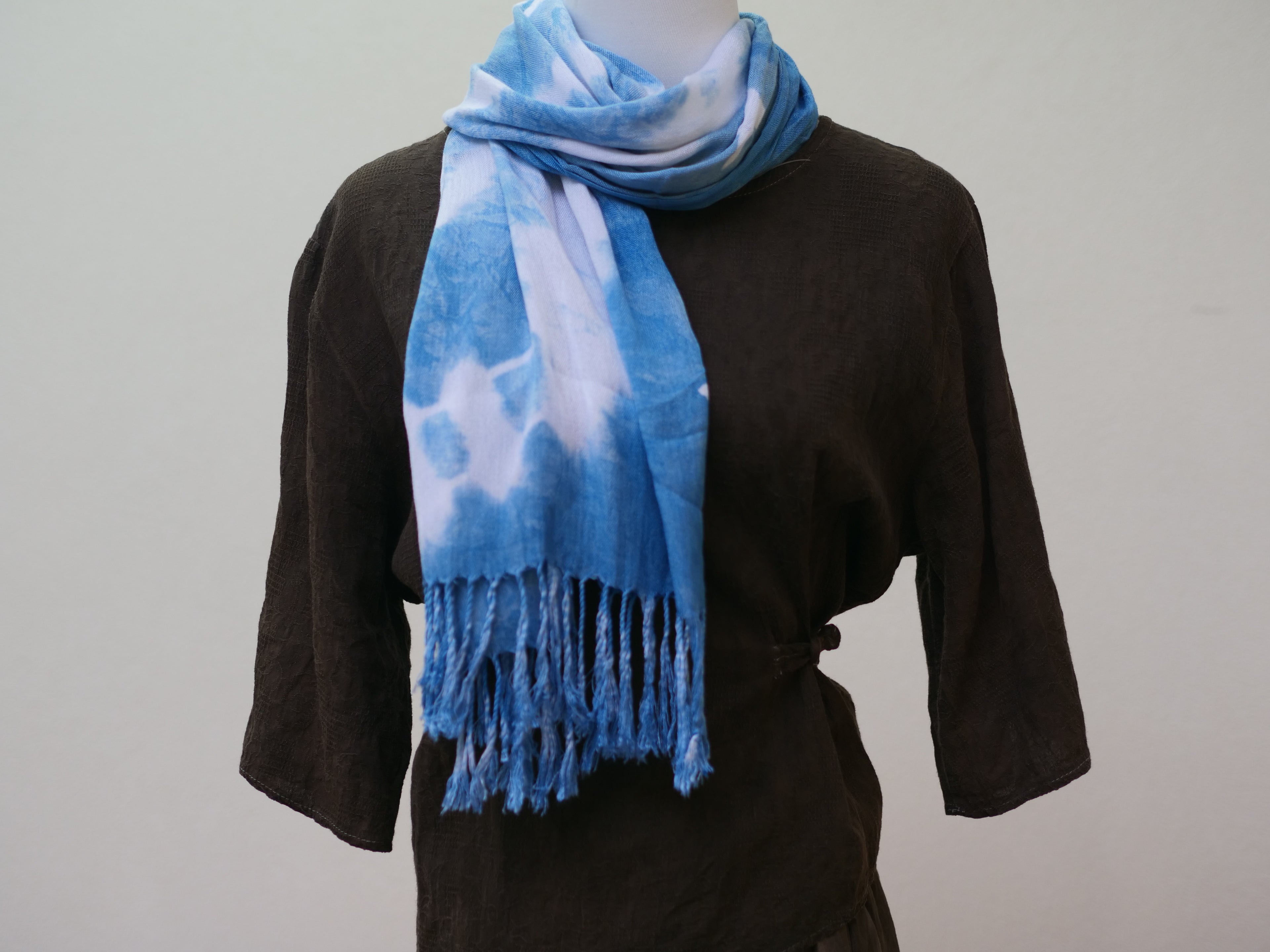 Indigo Tie-Dye Tassel Scarf — Hand-Dyed Lightweight Shawl