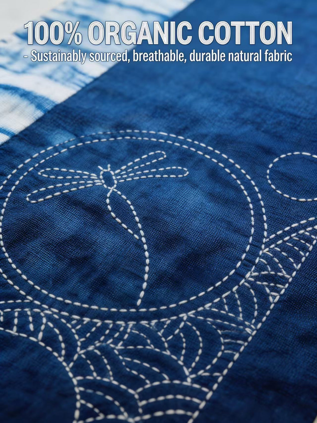 Handcrafted Shibori Indigo Table Runner | Embroidered Dragonfly & Tassel | Cotton Boho Decor