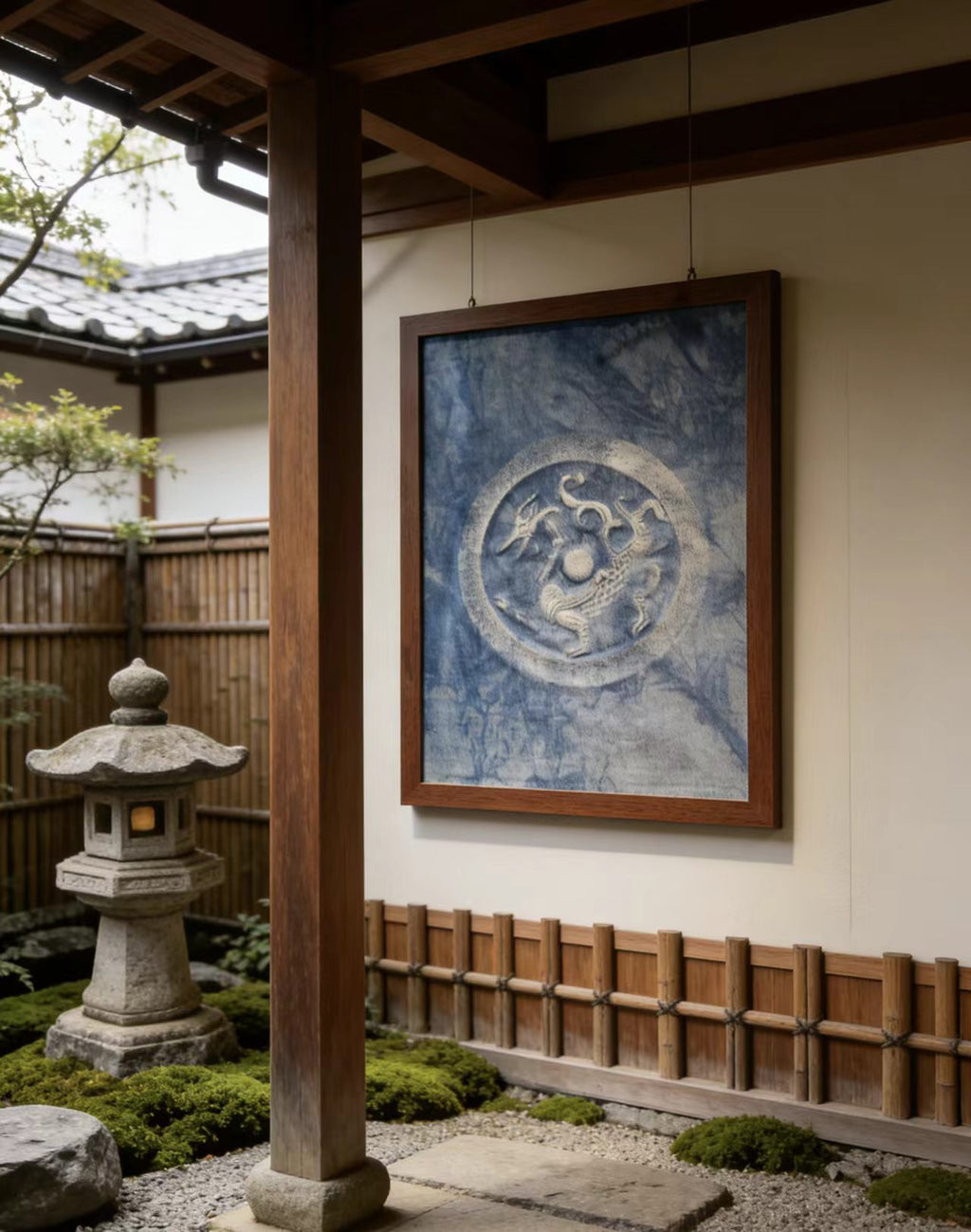 Handcrafted Indigo Wall Art | Traditional Chinese Tie-Dye Circular Relief, Framed Cotton Textile