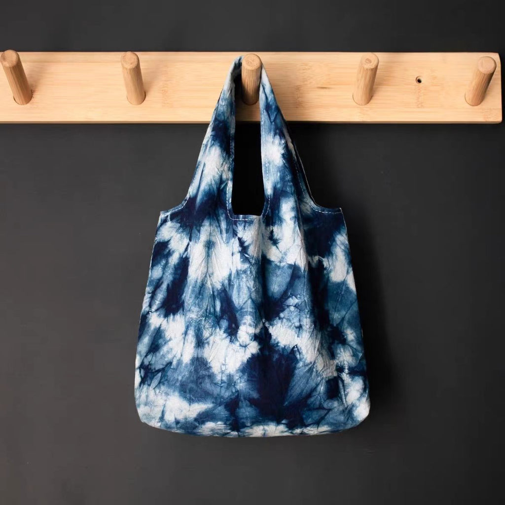 Indigo-Dyed Mini Tote Bag – Handmade Cotton-Linen Pouch | Boho Key & Coin Bag