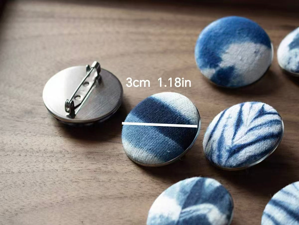 Indigo Tie-Dye Brooch Set — 3 Handcrafted Pins | Natural Dye Gift