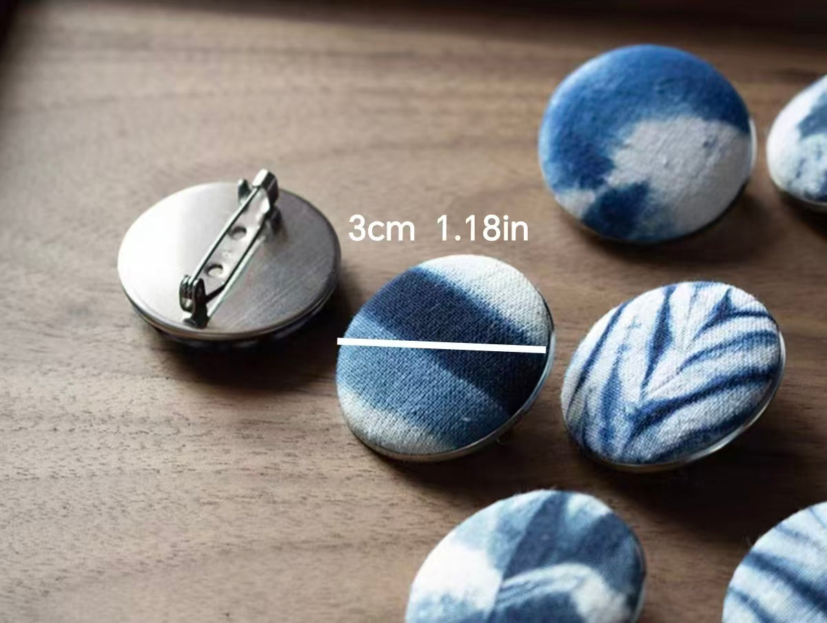 Indigo Tie-Dye Brooch Set — 3 Handcrafted Pins | Natural Dye Gift
