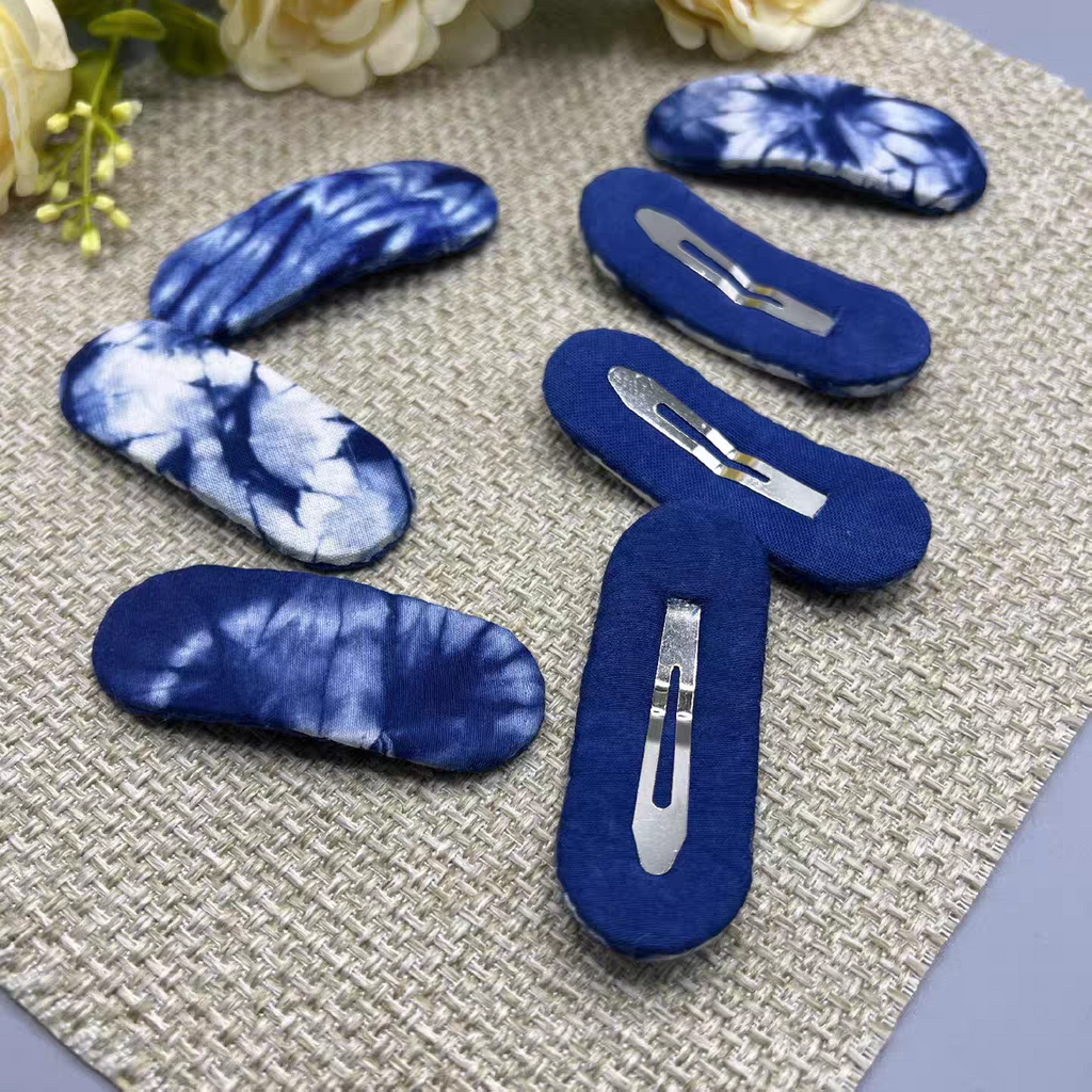 Hand-Dyed Indigo Oval Hair Clips | Cotton Snap Barrettes