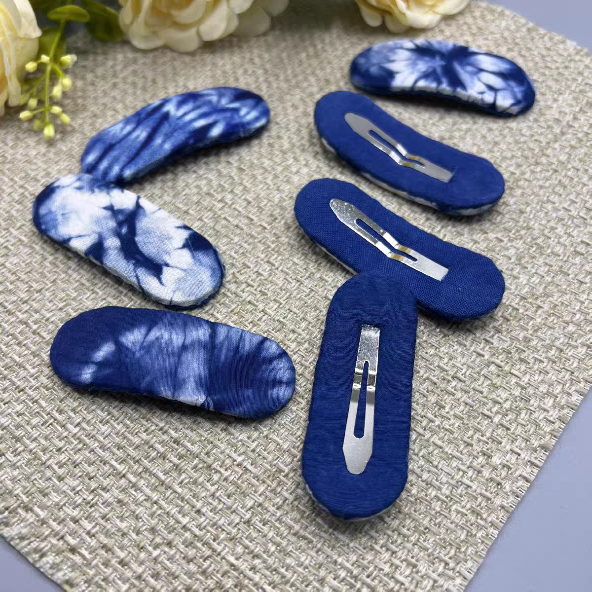 Hand-Dyed Indigo Oval Hair Clips | Cotton Snap Barrettes