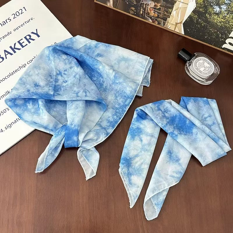 French Vintage Hand-Tied Tie-Dye Triangle Headscarf Sweet & Cute Travel Headband for Women Trendy Rustic Style Headband