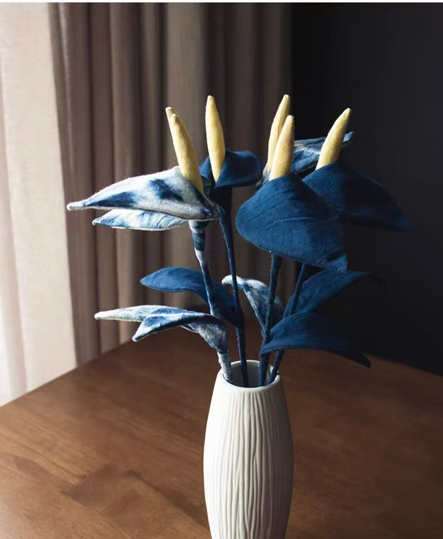 Indigo Batik Calla Lily — Hand-Dyed Fabric Flower | Artisan Home Decor