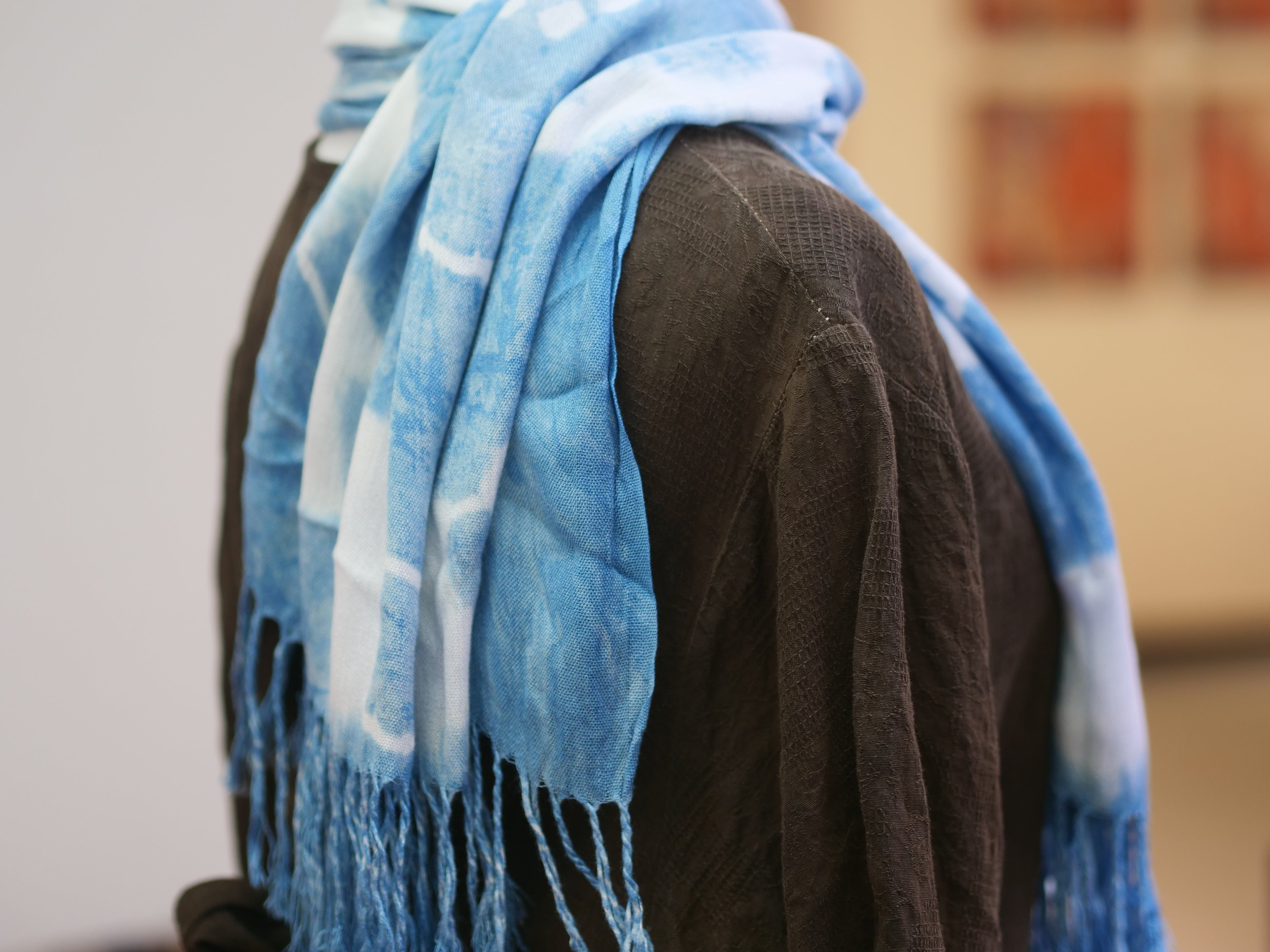 Indigo Tie-Dye Tassel Scarf — Hand-Dyed Lightweight Shawl