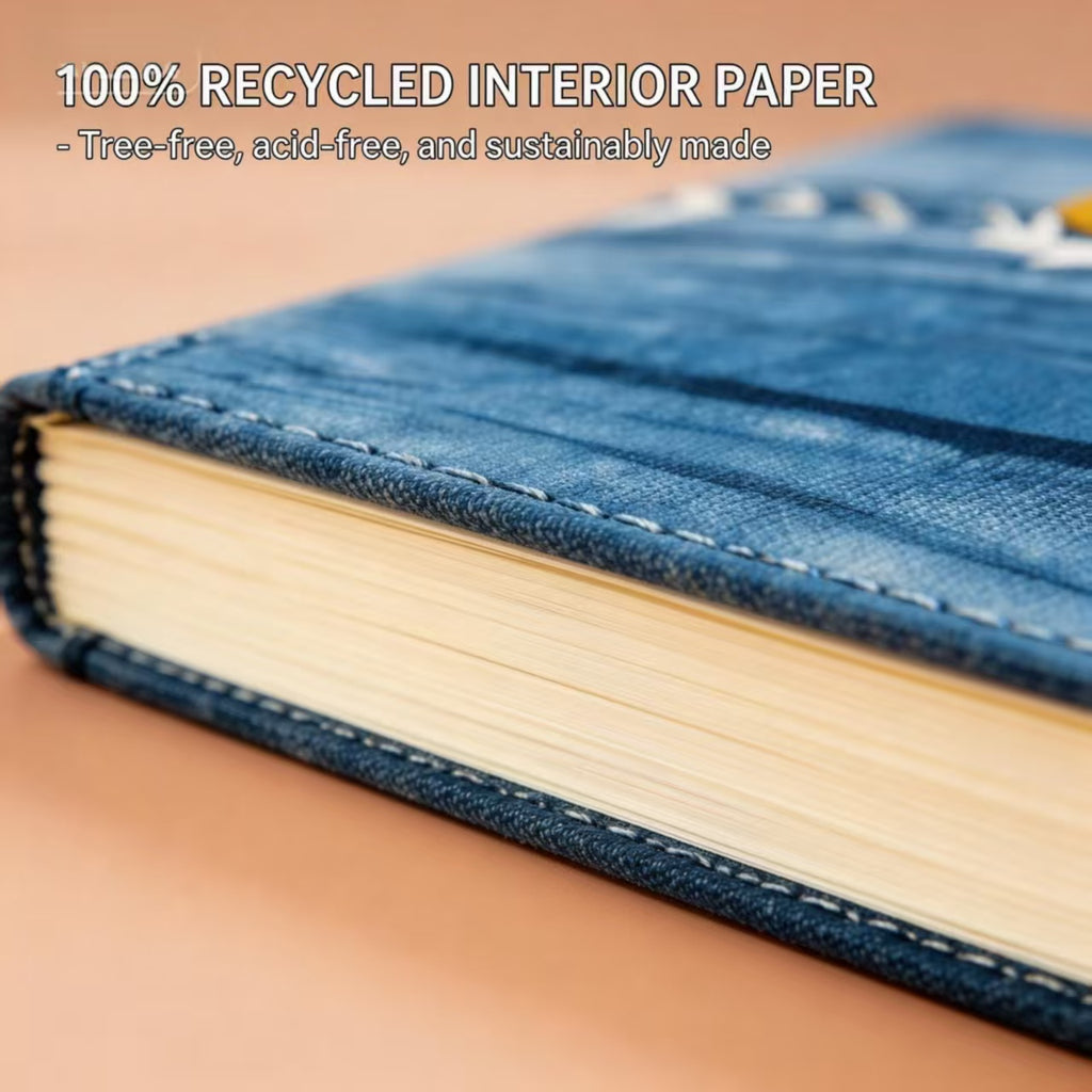 Indigo-Dyed Notebook Cover – Handmade Sun & Crane Embroidery | A5 A6 Journal