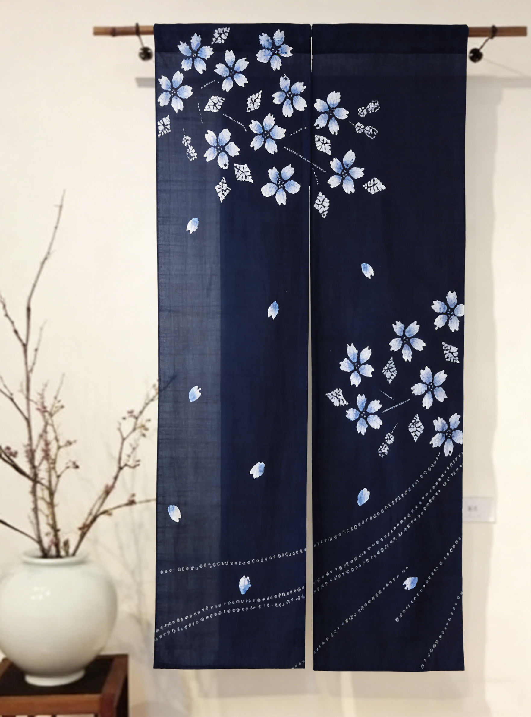 Indigo Hand-Dyed Door Curtain | Plum Blossom & Rabbit