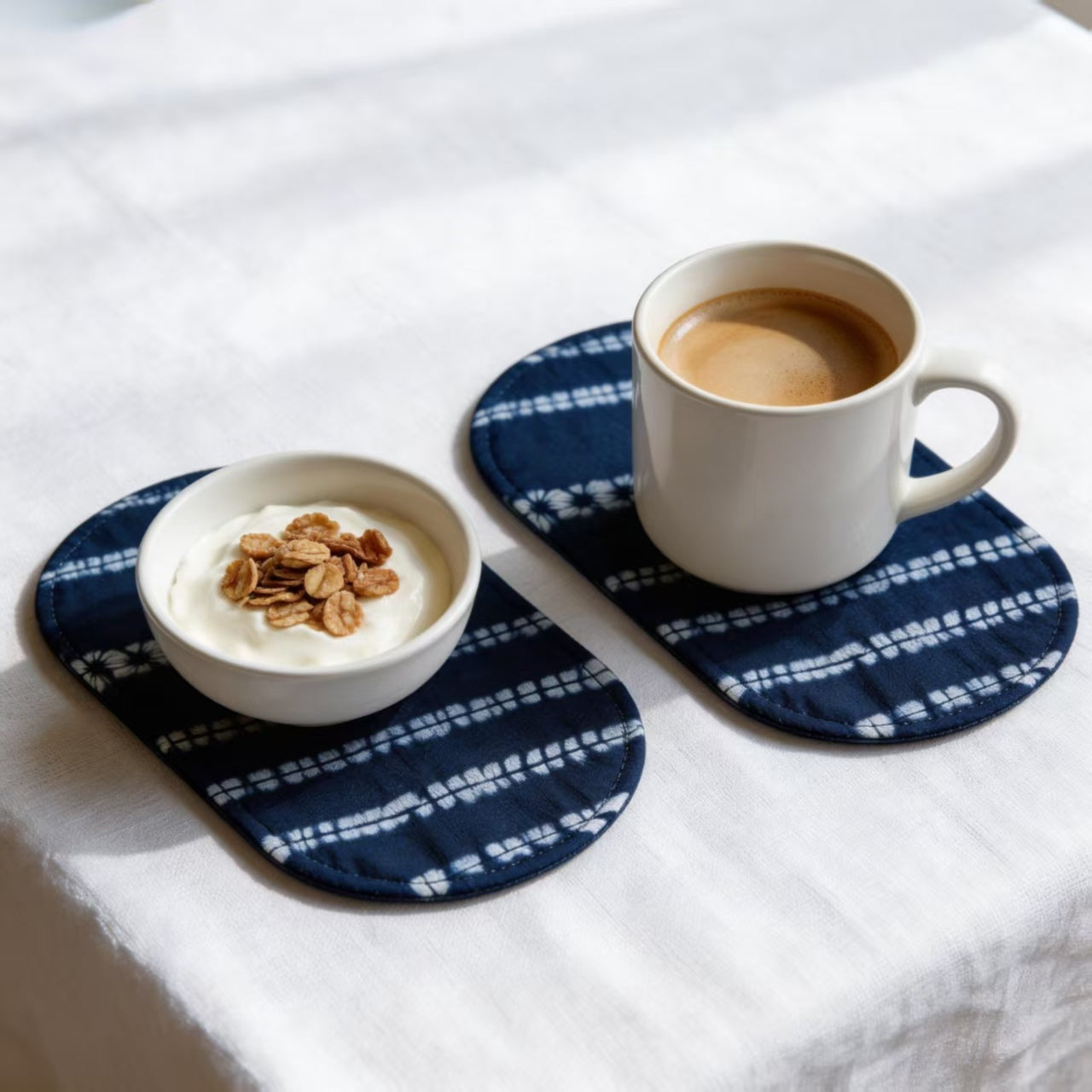 Indigo-Dyed Oval Coasters – Handmade Tie-Dye Table Mats | Artisan Home Decor