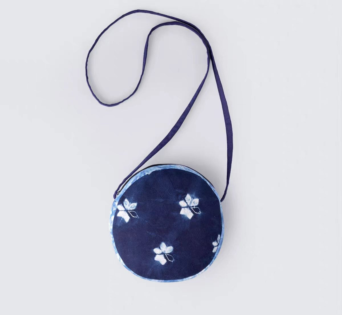 Ethnic-Style Hand-Tied Dye Blue Floral Pattern Round Mini Crossbody Bag for Women