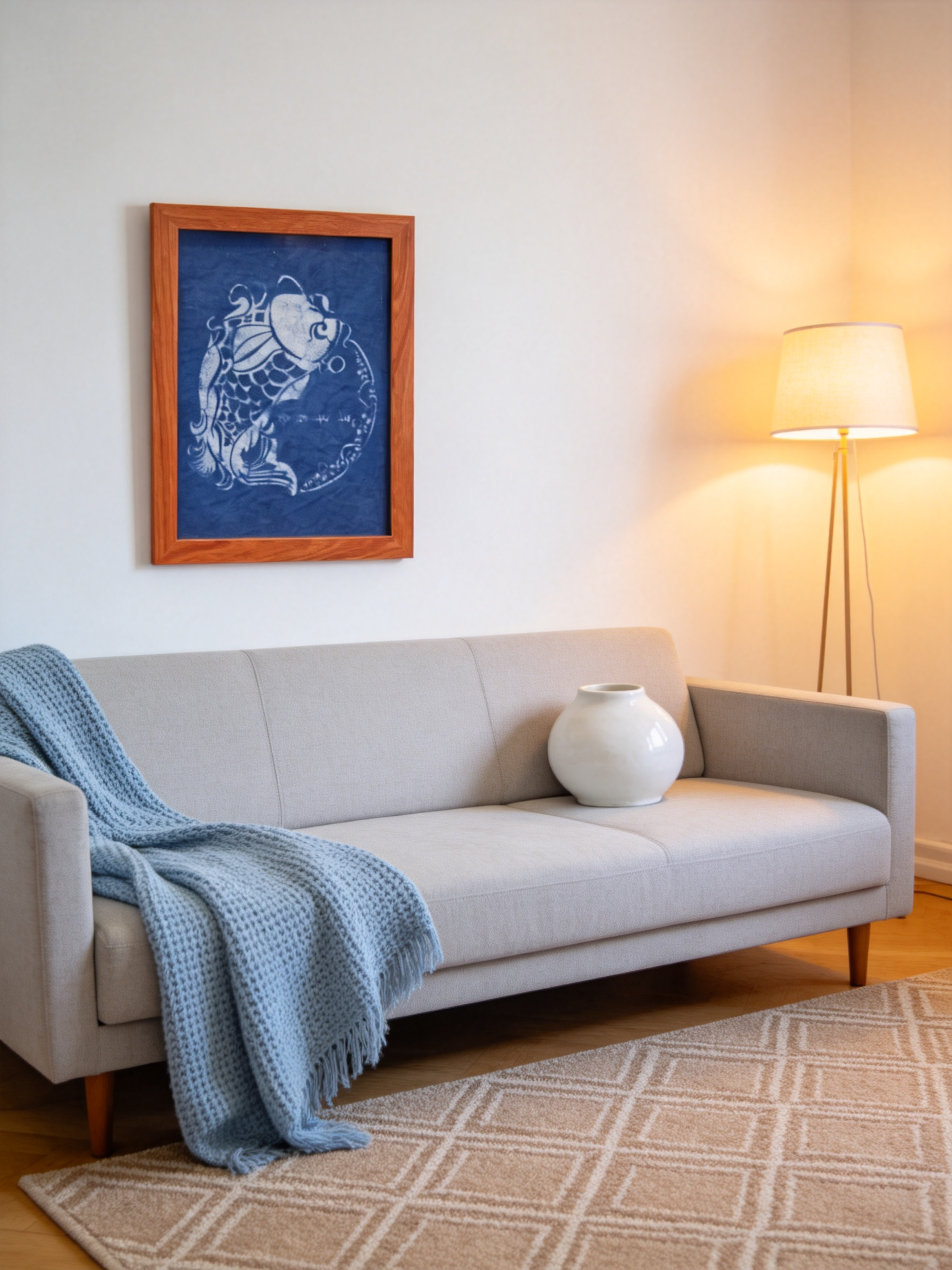 Hand-Dyed Indigo Koi Wall Art | Framed Cotton Textile