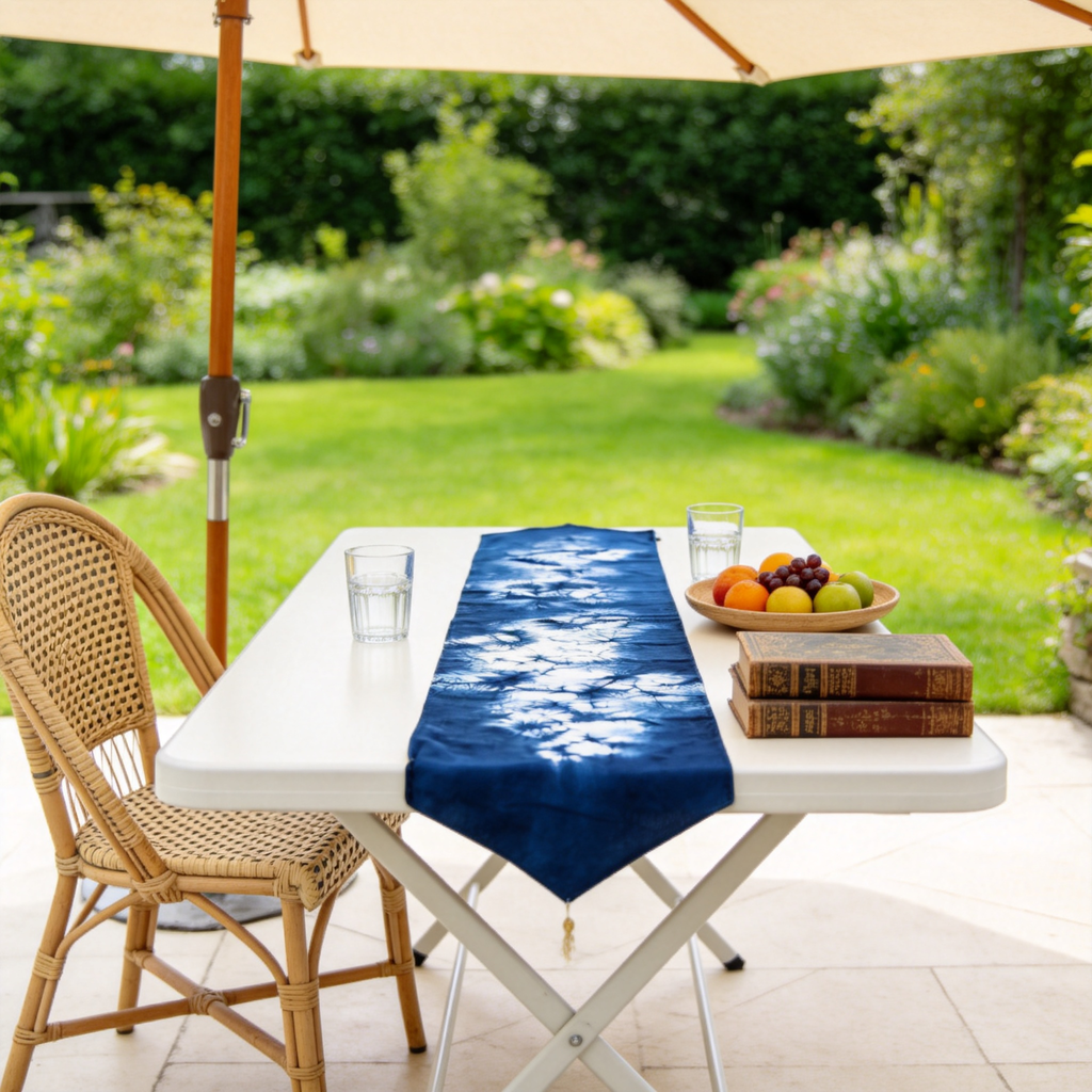 Indigo Tie-Dye Table Runner — Tassels | Hand-Dyed Cotton