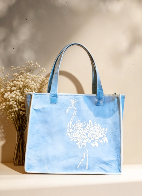 Hand-Dyed Indigo Flamingo Tote Bag | Cotton Shoulder Bag